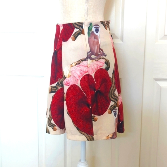 Engenia Fernandez Floral Print with Monkeys - Red and Cream Mini Skirt - Picture 3 of 5
